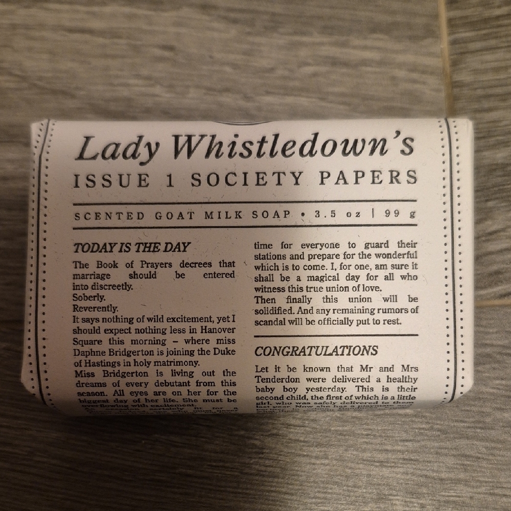 Beekman 1802 Bridgerton Lady Whistledown's Scented Goat Milk Soap Bar 3.5 Oz New